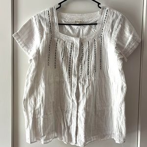 White Blouse with Square Neck and Embroidered Detailing